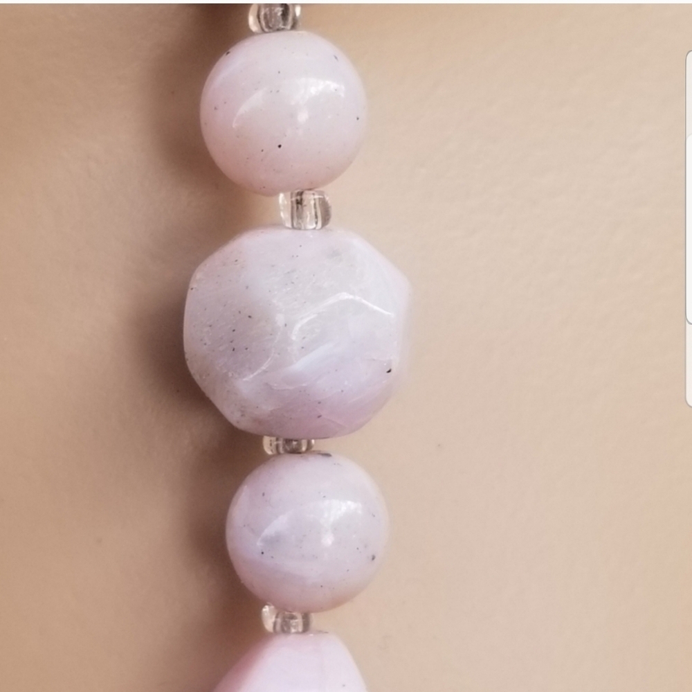 VINTAGE FAUX PINK OPAL POLYMER BEADED NECKLACE - Picture 4 of 5